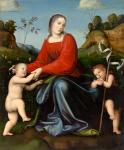 Francesco FRANCIA, Virgin and Child with the young Saint John in a garden of roses (c. 1515) see full caption below.