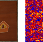 Left: Ngalangangpum School, Nancy Nodea. © Copyright in this artwork and text remains with the Artist and Warmun Art Centre respectively. Right: Distribution of iron in pigment sample as determined with PIXE. Courtesy of Petronella Nel.