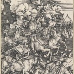 Fig. 2 Albrecht Dürer, The Four Horsemen of the Apocalypse,  from The Apocalypse, published 1498, woodcut. National Gallery of Victoria.