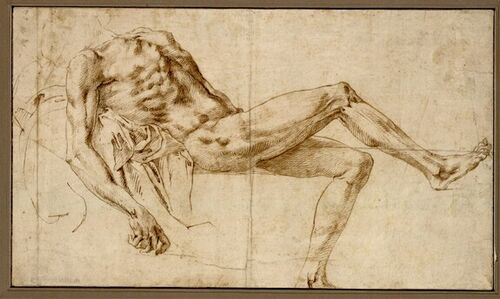 Rosso Fiorentino, Study of a Nude for Christ in the “Deposition” at Sansepolcro, 1527, brown ink on paper, Albertina Museum, Vienna