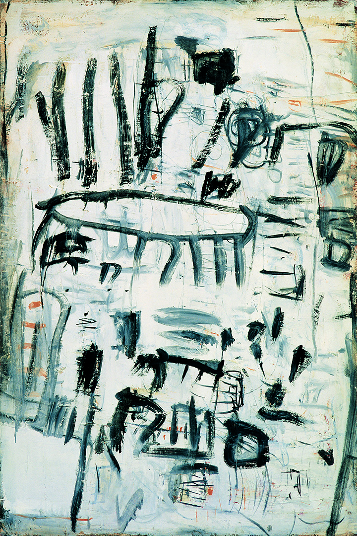 Tony Tuckson Black on white, large upright c. 1958-1961 Oil on composition board, 183 x 122.4 cm Gift of Eva Besen AO and Marc Besen AO 2003, TarraWarra Museum of Art collection