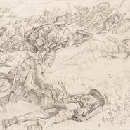 Image: George W. Lambert, Cartoon for The Charge of the 3rd Light Horse Brigade at the Nek, 1920 (detail).