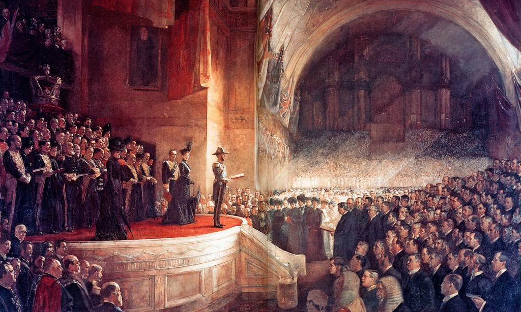 Tom Roberts, Opening of the First Parliament of the Commonwealth of Australia by H.R.H. The Duke of Cornwall and York (Later King George V), May 9, 1901, 1903, oil on canvas  On permanent loan to the Parliament of Australia from the British Royal Collection