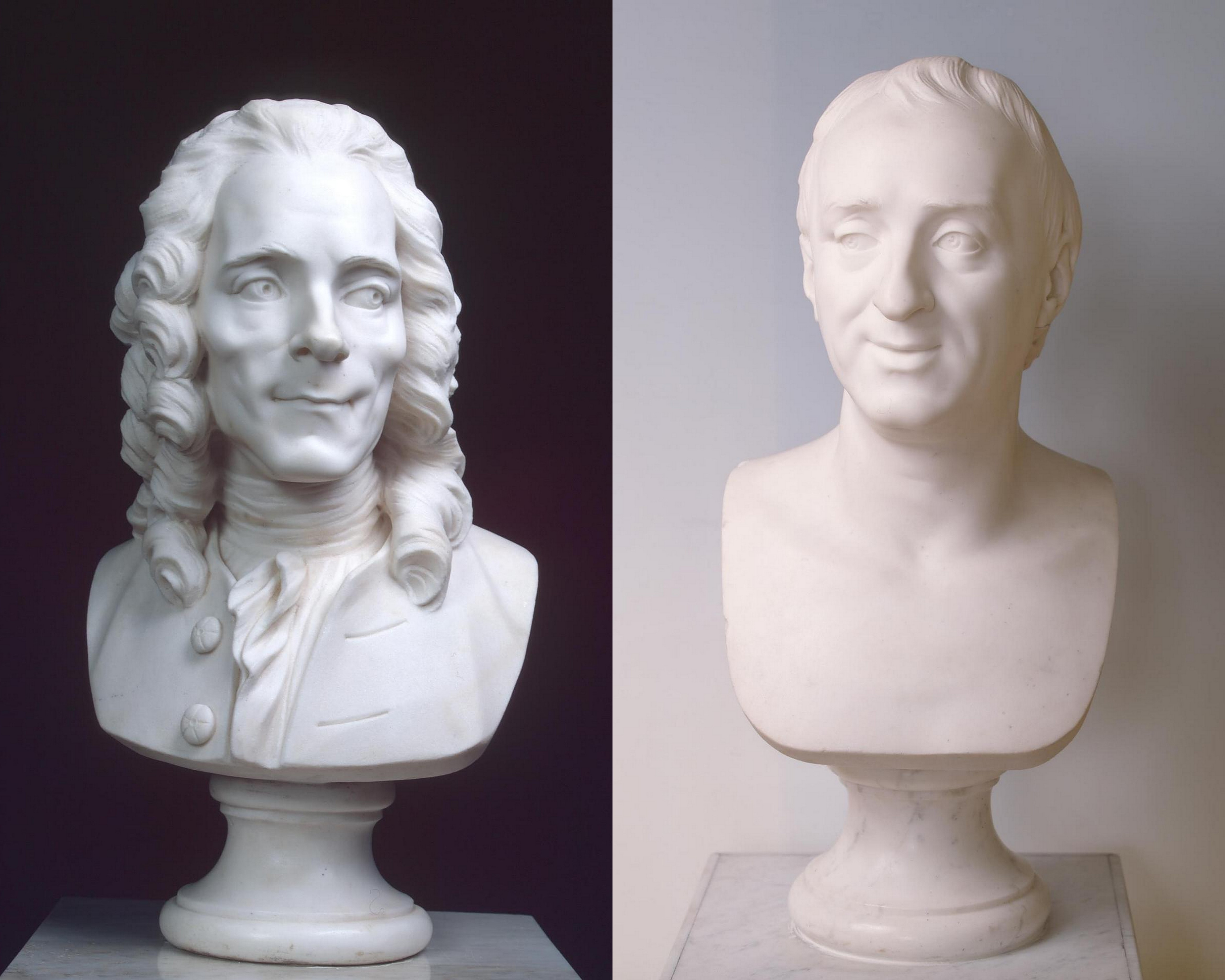 Left | Marie-Anne Collot, Voltaire, France 1770s, State Hermitage Museum - Right |  Marie-Anne Collot, Denis Diderot, France, 1772, Hermitage Museum.