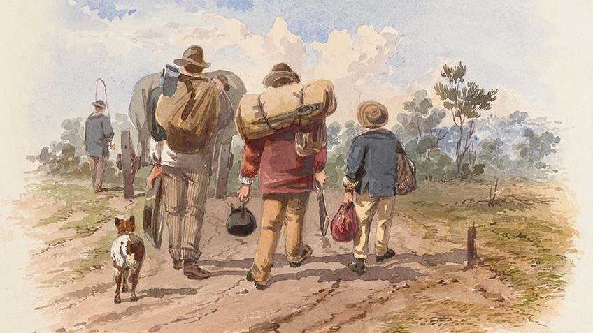 Diggers on the way to Bendigo, ST Gill, 1869