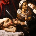 The painting Judith Beheading Holofernes at its presentation in Paris. It may have been painted by Caravaggio (1571-1610) and could be worth €120m. Photograph: Charles Platiau/Reuters