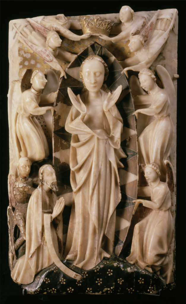 Unknown artist, fifteenth century (Nottinghamshire), The Assumption and Coronation of the Virgin, 1450 to 1500, Alabaster, Yale Center for British Art, Paul Mellon Fund before treatment